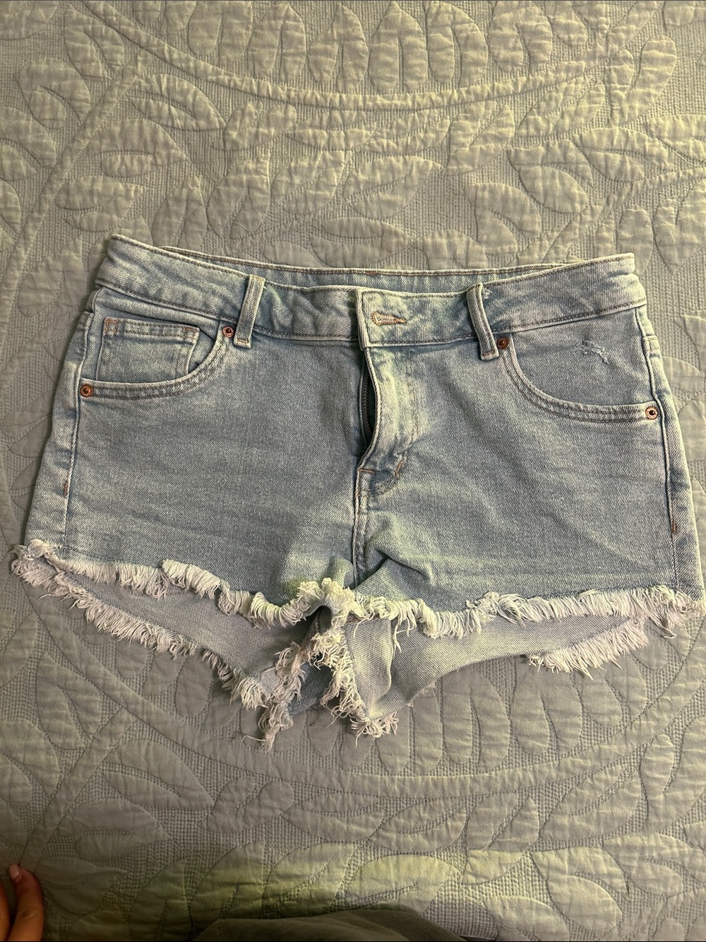 H&M Light Blue Frayed Hem Denim Cutoff Shorts